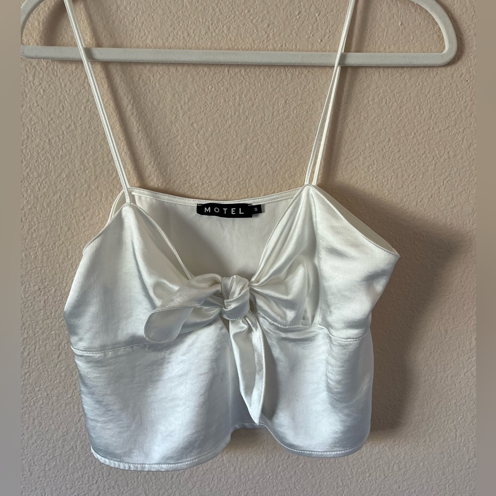 Motel white satin front tie cami in size small